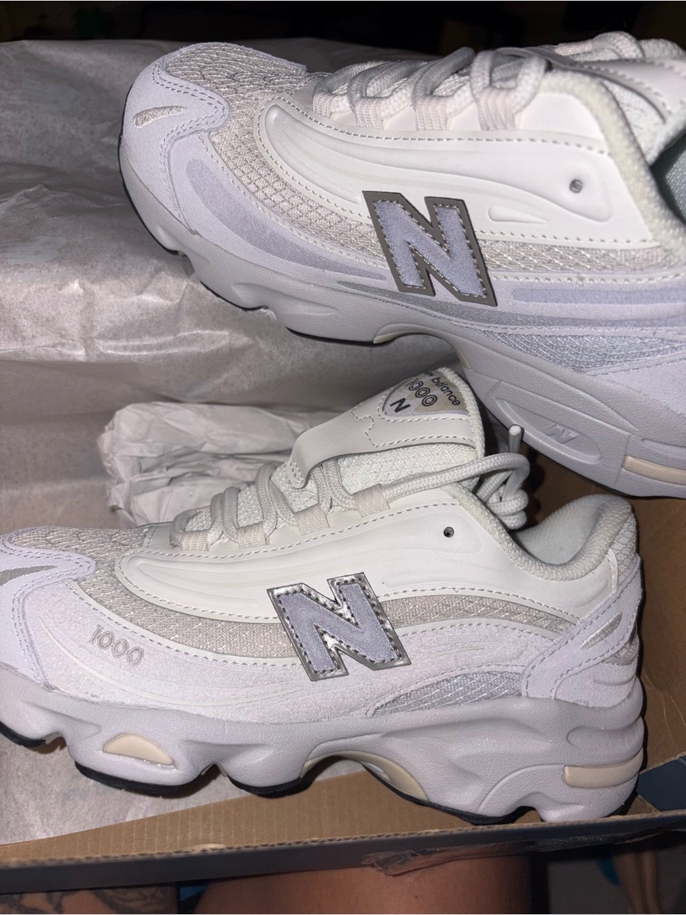New Balance White and Gray 1000 Youth Sneakers